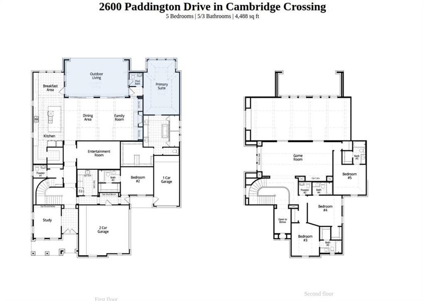 2D floor plan layout of this home in Cambridge Crossing, Celina, TX (Image 4).