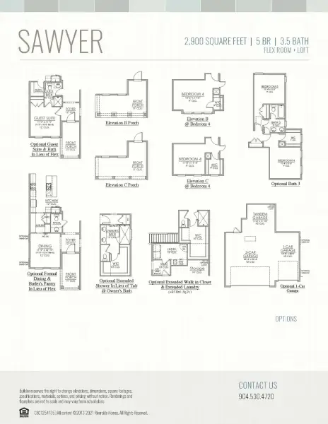 2D floor plan layout for the Sawyer by Riverside Homes in Sagebrush at EverRange, Jacksonville, FL (Image 6).