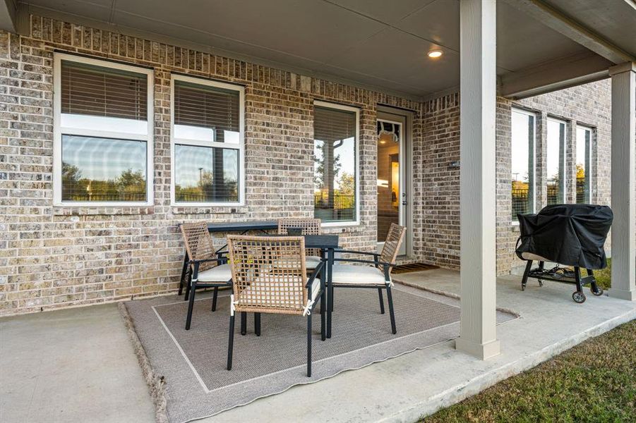 The covered back patio is a great place to enjoy a cool fall evening. The covered back patio is a great place to enjoy a cool fall evening.
