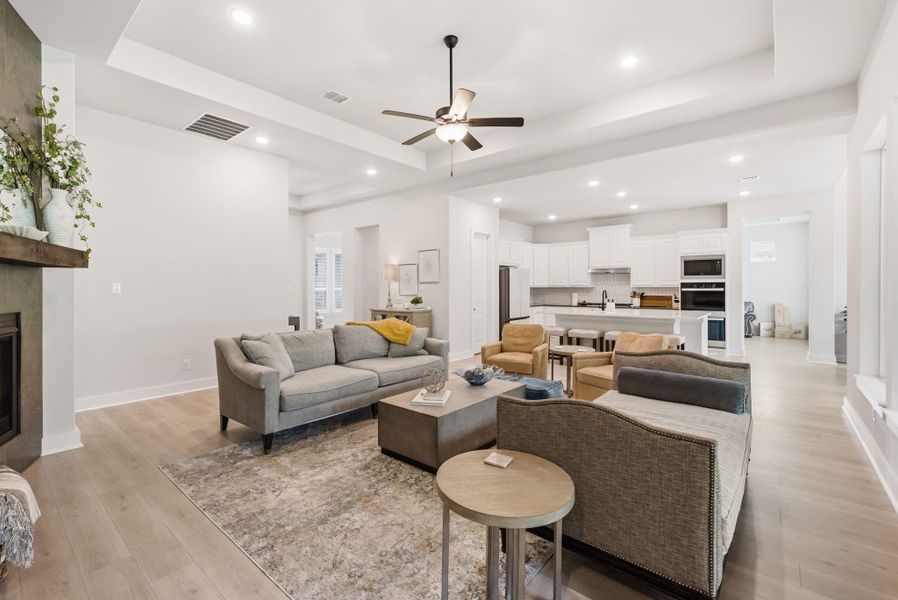 Designed for easy conversation, the open floor plan connects the living area directly to the kitchen, allowing you to stay part of the action while lounging or entertaining