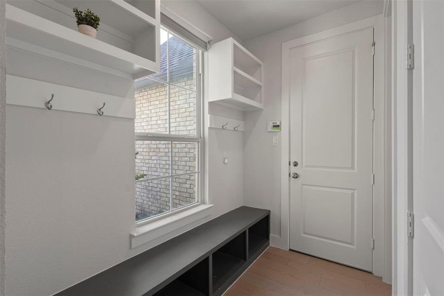 Built in mudroom bench with storage