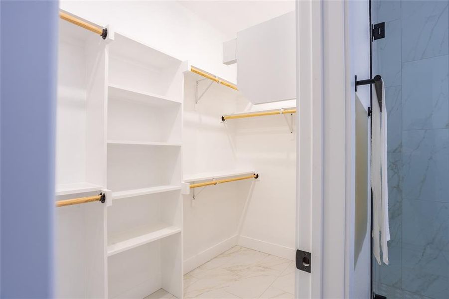Walk-in closet in master bathroom
