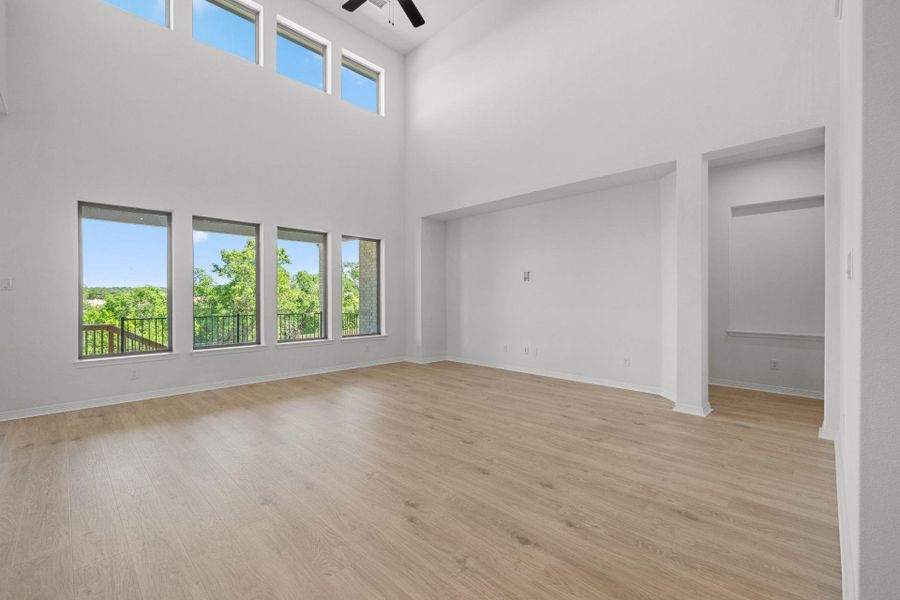 Family Room with soaring ceiling