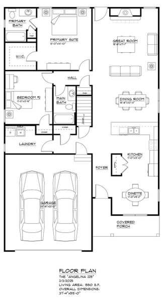 2D floor plan layout for the The Angelina by Forbes Capretto Homes in Handpicked Homesites, East Amherst, NY (Image 3).