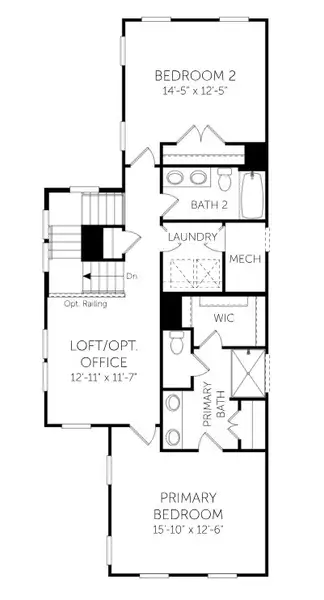 2D floor plan layout for the McArthur - Single Family Homes by Dream Finders Homes in Heron Preserve, Hanahan, SC (Image 5).