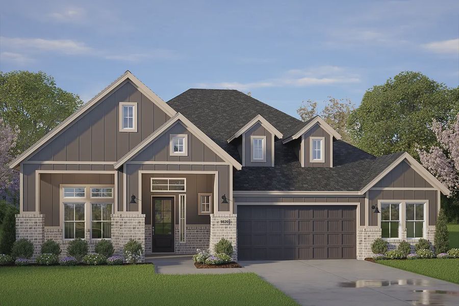 Representative exterior photo of a completed home built from the Darien by Chesmar Homes in Riceland 60',65',70', Mont Belvieu, TX (Image 2). Representative exterior photo of a completed home built from the Darien by Chesmar Homes in Riceland 60',65',70', Mont Belvieu, TX (Image 2).