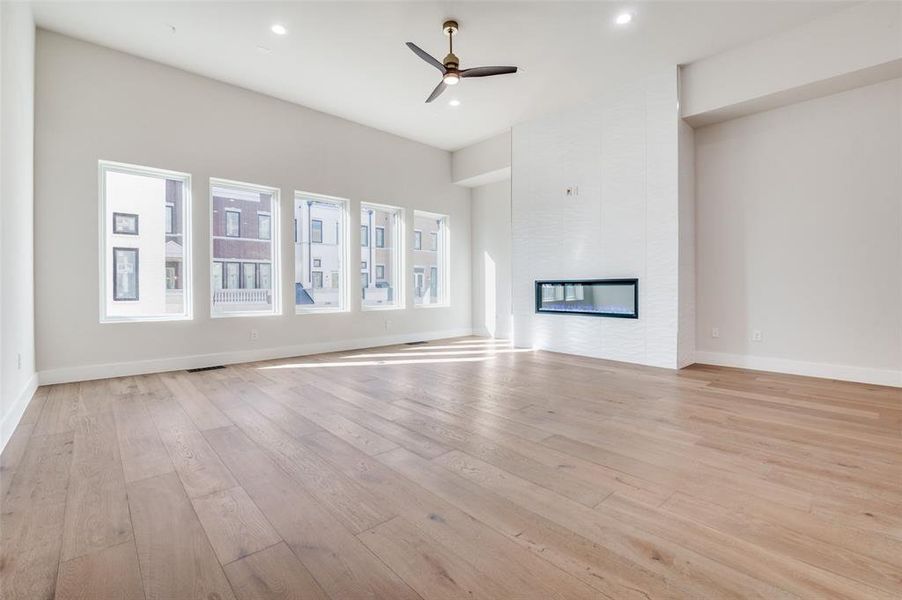 Living room and kitchen have 12 foot ceilings