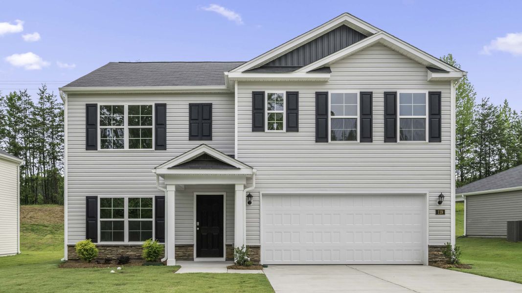 Front exterior of a new home in Greystone North, Stoneville, NC, highlighting curb appeal (Image 1). Front exterior of a new home in Greystone North, Stoneville, NC, highlighting curb appeal (Image 1).