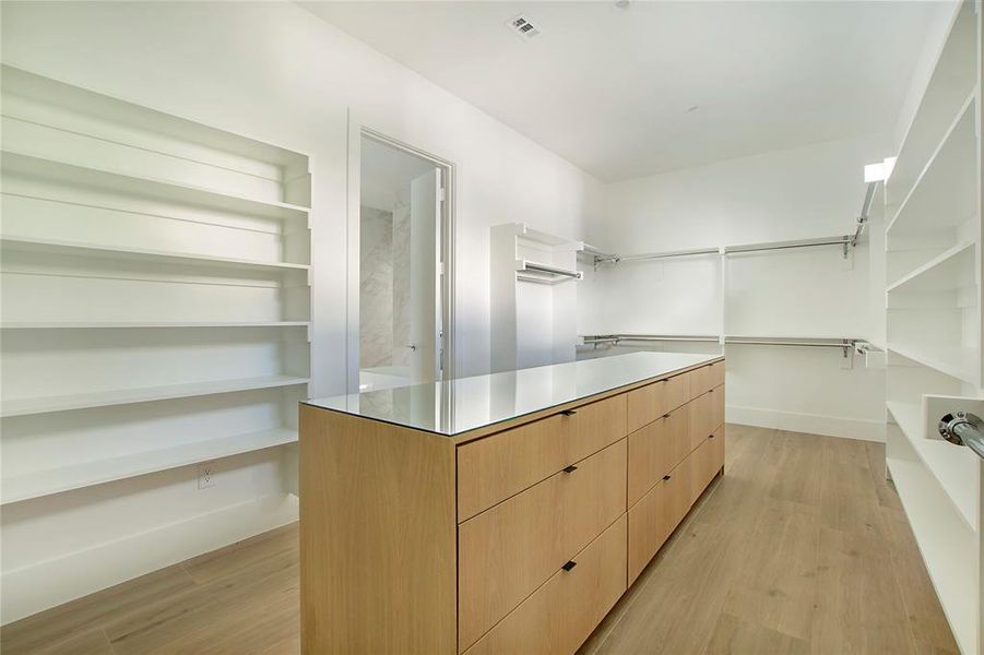 Spacious closet featuring light hardwood / wood-style flooring