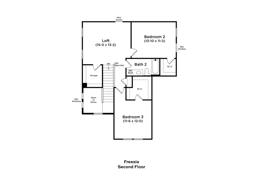 2D floor plan layout for the Freesia by DRB Homes in Oakmont Manor, Oxford, NC (Image 5).