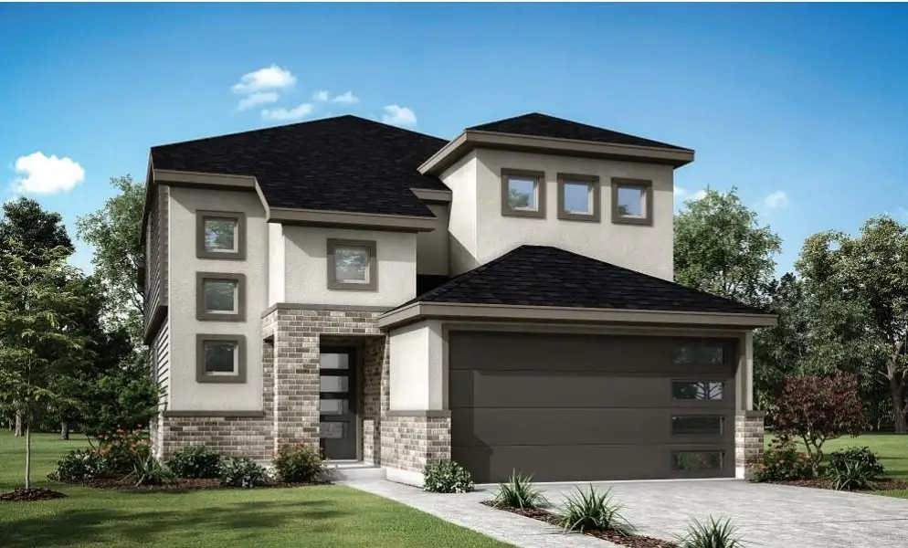 Front exterior of a new home in , Iowa Colony, TX, highlighting curb appeal (Image 1). Front exterior of a new home in , Iowa Colony, TX, highlighting curb appeal (Image 1).