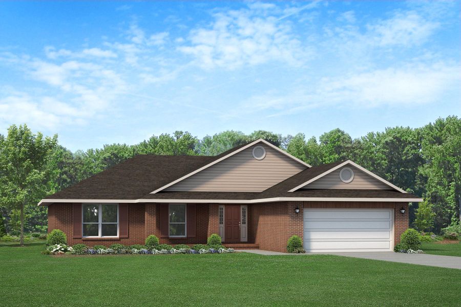 Representative exterior photo of a completed home built from the Plan 1810 by Adams Homes in Ashton View, Crestview, FL (Image 1).