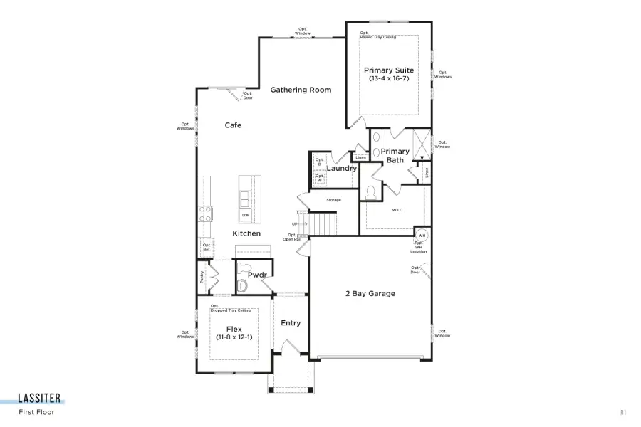 2D floor plan layout for the Lassiter by DRB Homes in Station Pointe Phase 2, Angier, NC (Image 3).