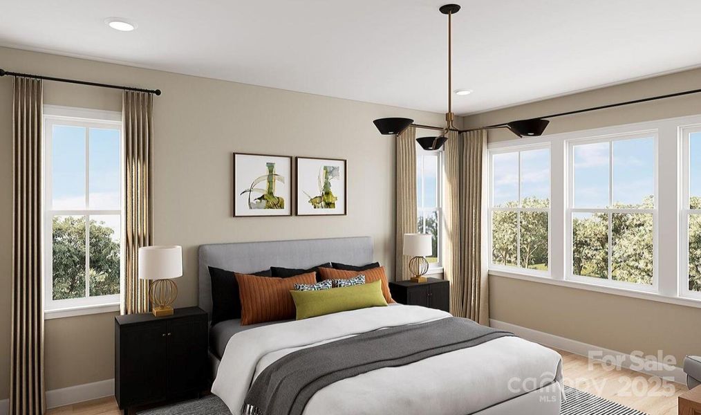 Primary Suite with 9' Ceilings and Oversized Energy Efficient Windows. *Virtual Renderings | Actual Finishes and Structural Selections May Vary. Primary Suite with 9' Ceilings and Oversized Energy Efficient Windows. *Virtual Renderings | Actual Finishes and Structural Selections May Vary.