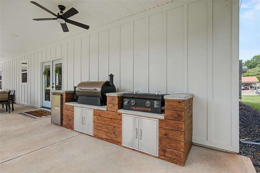 Exterior details and patio area of a home in , Bowdon (Image 22).