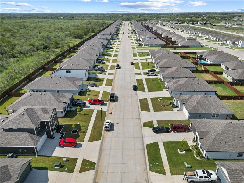 Aerial perspective of suburban area Aerial perspective of suburban area