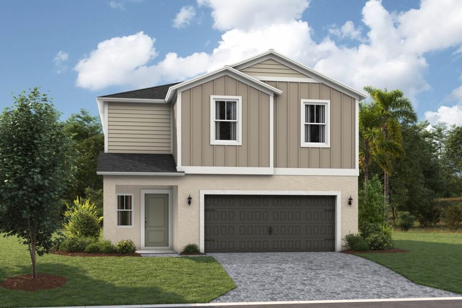 Front exterior of a new home in Two Rivers, Zephyrhills, FL, highlighting curb appeal (Image 2). Front exterior of a new home in Two Rivers, Zephyrhills, FL, highlighting curb appeal (Image 2).