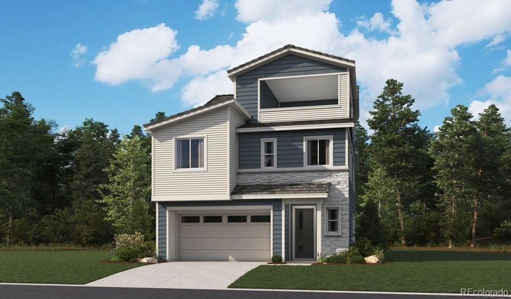 Front exterior of a new home in The Summit at Meridian, Englewood, CO, highlighting curb appeal (Image 1). Front exterior of a new home in The Summit at Meridian, Englewood, CO, highlighting curb appeal (Image 1).