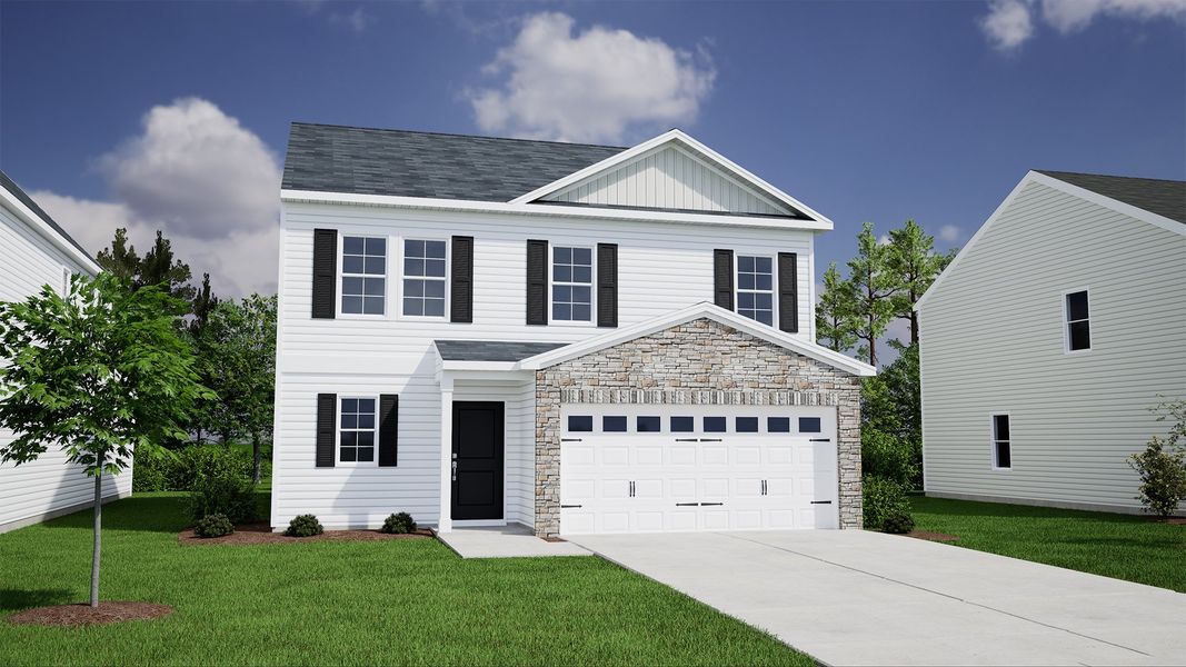 Representative exterior photo of a completed home built from the Monroe - Genesis Value Collection by Mungo Homes in Hidden Springs, Lexington, SC (Image 3). Representative exterior photo of a completed home built from the Monroe - Genesis Value Collection by Mungo Homes in Hidden Springs, Lexington, SC (Image 3).