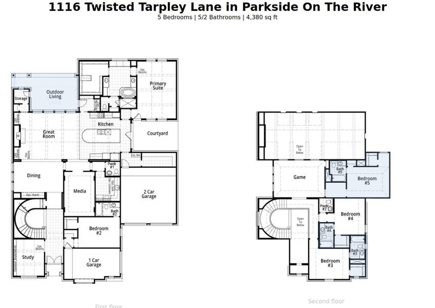 2D floor plan layout of this home in Parkside On The River: 70ft. lots, Georgetown, TX (Image 2).