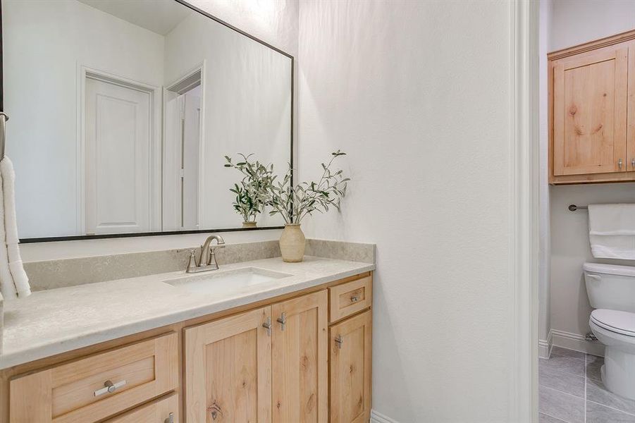 Full bath with custom cabinetry, soft close drawers and doors