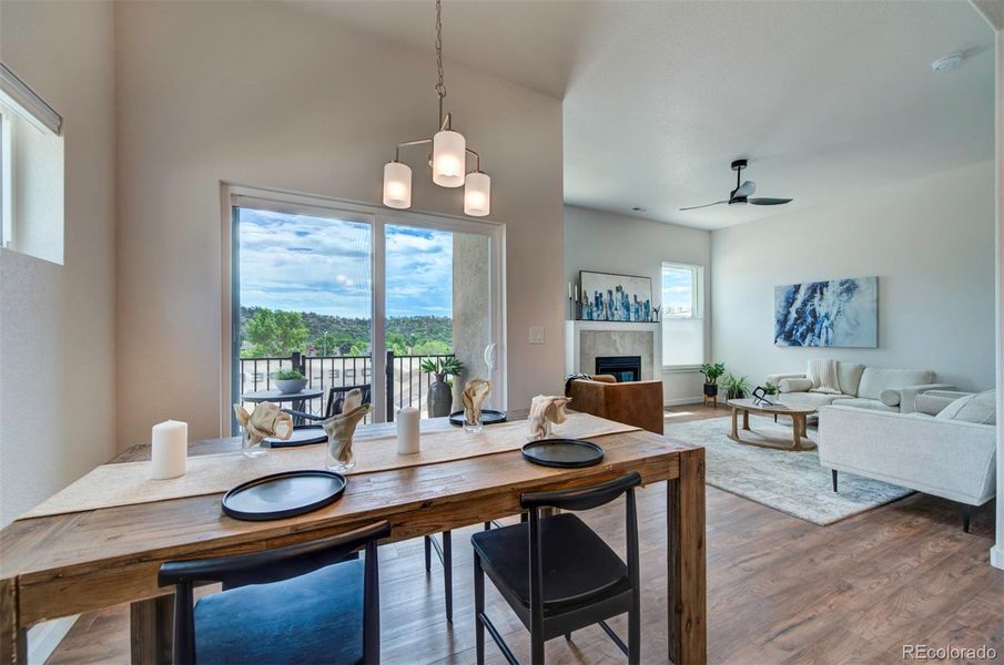 Dining area with lots of light.