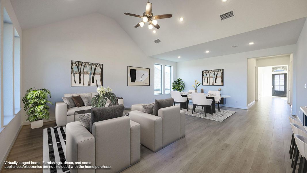 Furnished interior view inside a new home in Lariat 60', Liberty Hill (Image 5). Furnished interior view inside a new home in Lariat 60', Liberty Hill (Image 5).