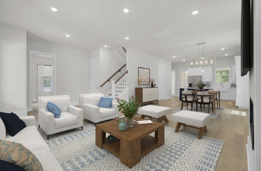 Family Room, Dining Area and Kitchen