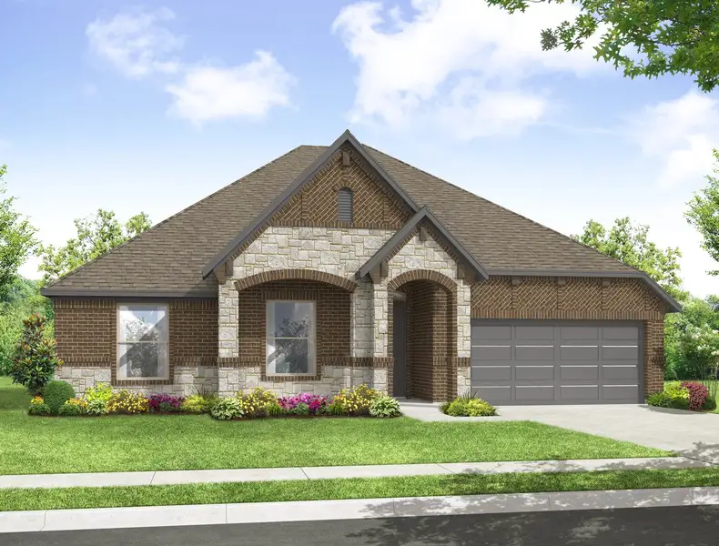 Representative exterior photo of a completed home built from the Donnington by Impression Homes in Still Water Lake Estates, Godley, TX (Image 10).