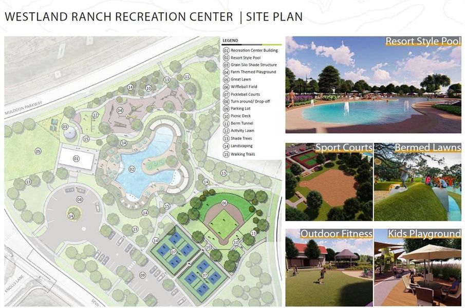 Rendering of proposed amenity center (*All maps and images represented are conceptual and illustrative, should not be relied on for any purpose and are subject to change without notice or liability to any person or party. Market conditions and the number of closed homes will determine any amenity timing and final footprint.)