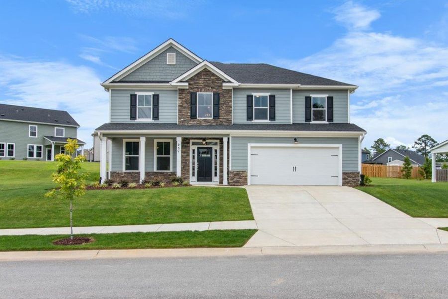 Front exterior of a new home in Tillery Park, Grovetown, GA, highlighting curb appeal (Image 1). Front exterior of a new home in Tillery Park, Grovetown, GA, highlighting curb appeal (Image 1).