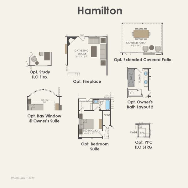 2D floor plan layout for the Hamilton by Pulte Homes in Wilson Creek Meadows, Celina, TX (Image 5).