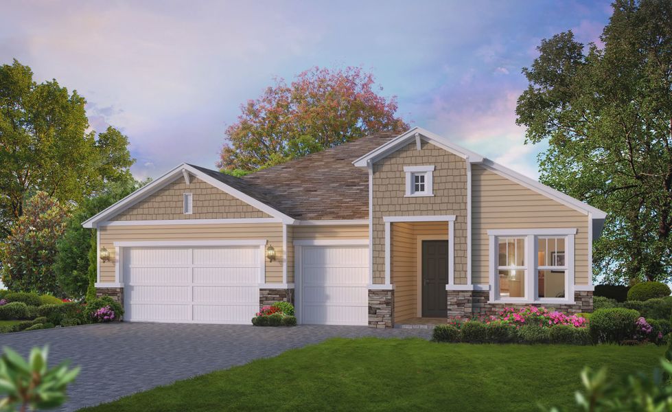 Representative exterior photo of a completed home built from the Juliette III by ICI Homes in Plantation Bay, Ormond Beach, FL (Image 6). Representative exterior photo of a completed home built from the Juliette III by ICI Homes in Plantation Bay, Ormond Beach, FL (Image 6).