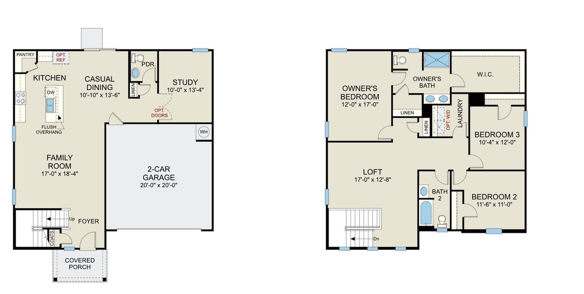 2D floor plan layout for the Wayfare - 17833 by Dream Finders Homes in Luke's Landing, Castalia, NC (Image 3).