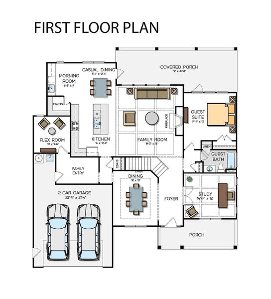 2D floor plan layout for the Harvard by Greybrook Homes in Harbor Watch, Statesville, NC (Image 7).
