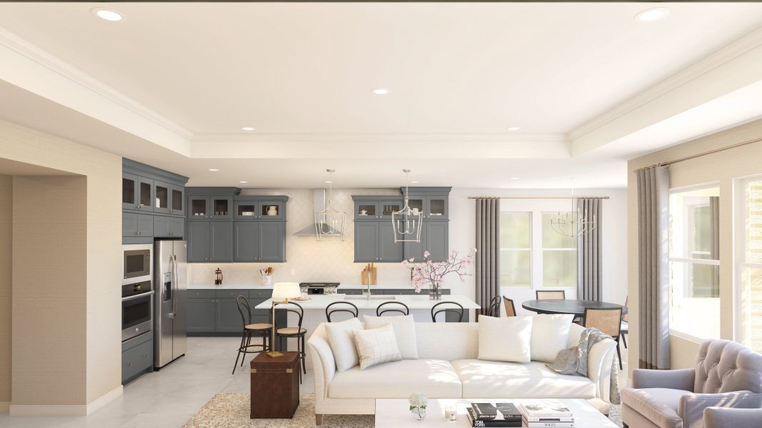 Great room with ceiling treatment Great room with ceiling treatment