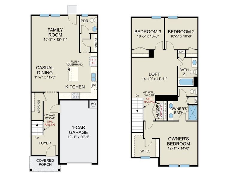 2D floor plan layout for the Kenley - Townhomes by Dream Finders Homes in The Towns at North Lakes, Fuquay Varina, NC (Image 3).