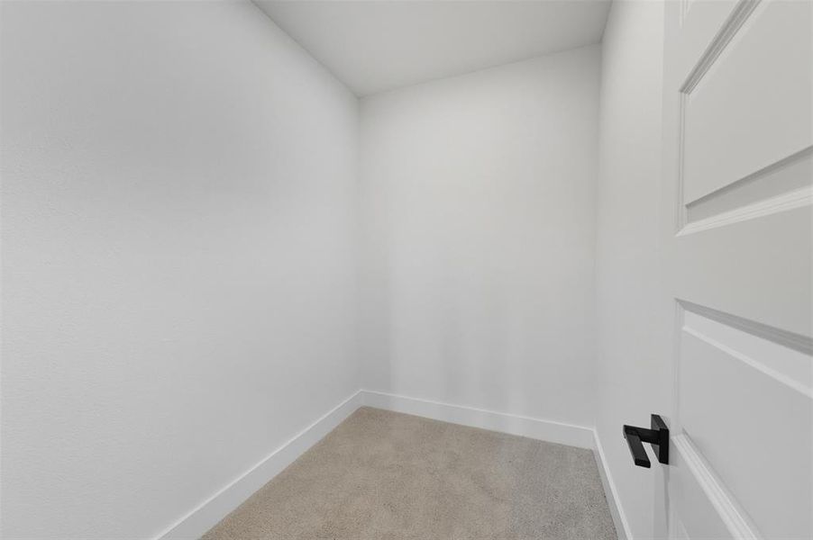 Walk in closet featuring light colored carpet