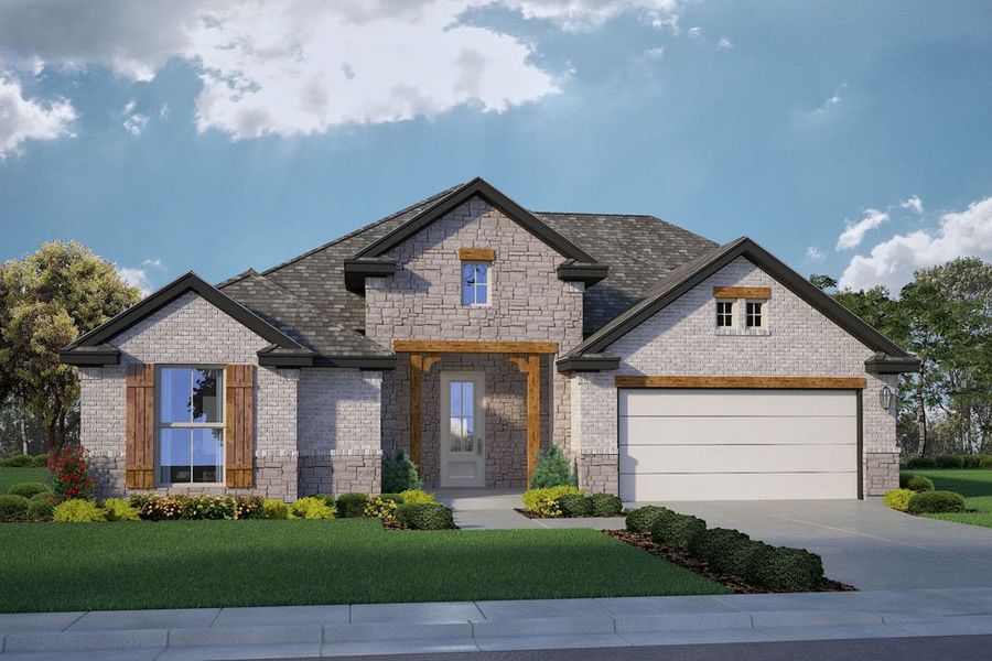 Representative exterior photo of a completed home built from the Hampton by D.R. Horton in Wellborn Settlement, College Station, TX (Image 2). Representative exterior photo of a completed home built from the Hampton by D.R. Horton in Wellborn Settlement, College Station, TX (Image 2).