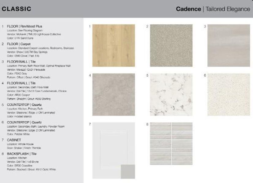 105 Amber Oak Lane design selections.  Home is under construction and selections are subject to change.