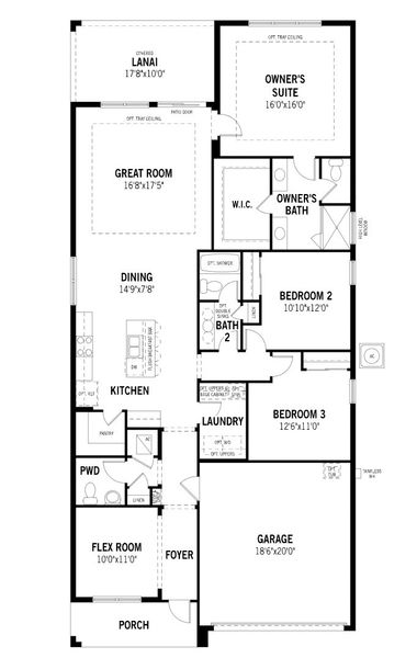 2D floor plan layout of this home in Tradition - Kenley, Port St. Lucie, FL (Image 2).