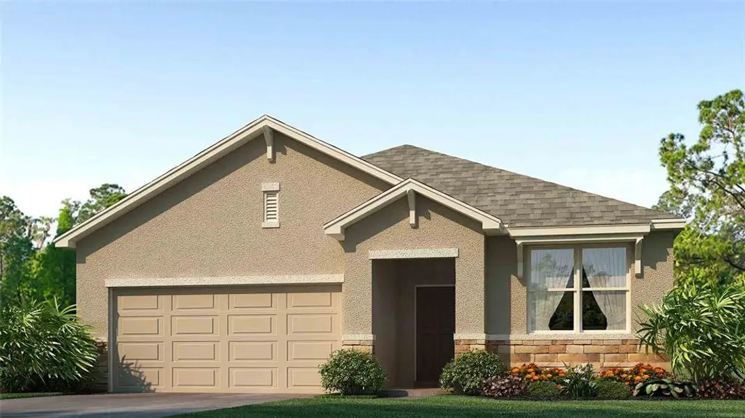 Front exterior of a new home in Abbott Park, Zephyrhills, FL, highlighting curb appeal (Image 1). Front exterior of a new home in Abbott Park, Zephyrhills, FL, highlighting curb appeal (Image 1).