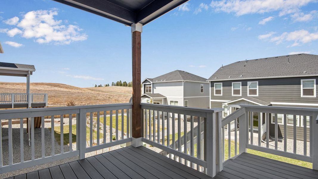 Exterior details and patio area of a home in Trails at Crowfoot, Parker (Image 24).