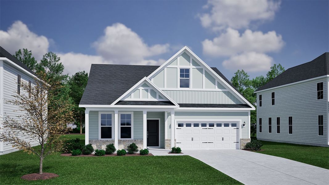 Representative exterior photo of a completed home built from the Davis - Vanguard Collection by Mungo Homes in Ovation at Sweetbrier, Durham, NC (Image 7).