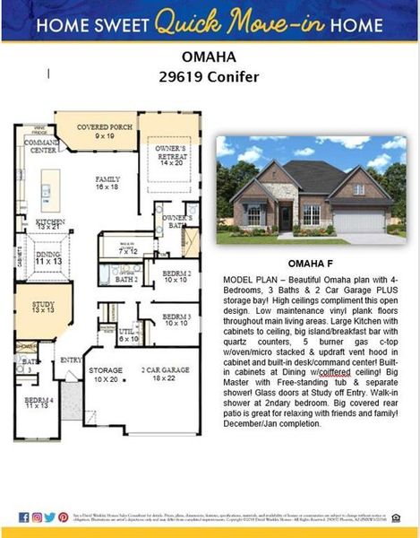 Open design with large Living Kitchen and dining area. French doors at study