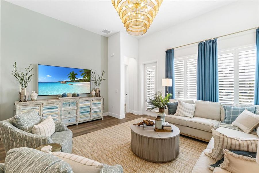 Furnished interior view inside a new home in Emerald Landing at Waterside at Lakewood Ranch – Cottage Series, Sarasota (Image 47). Furnished interior view inside a new home in Emerald Landing at Waterside at Lakewood Ranch – Cottage Series, Sarasota (Image 47).