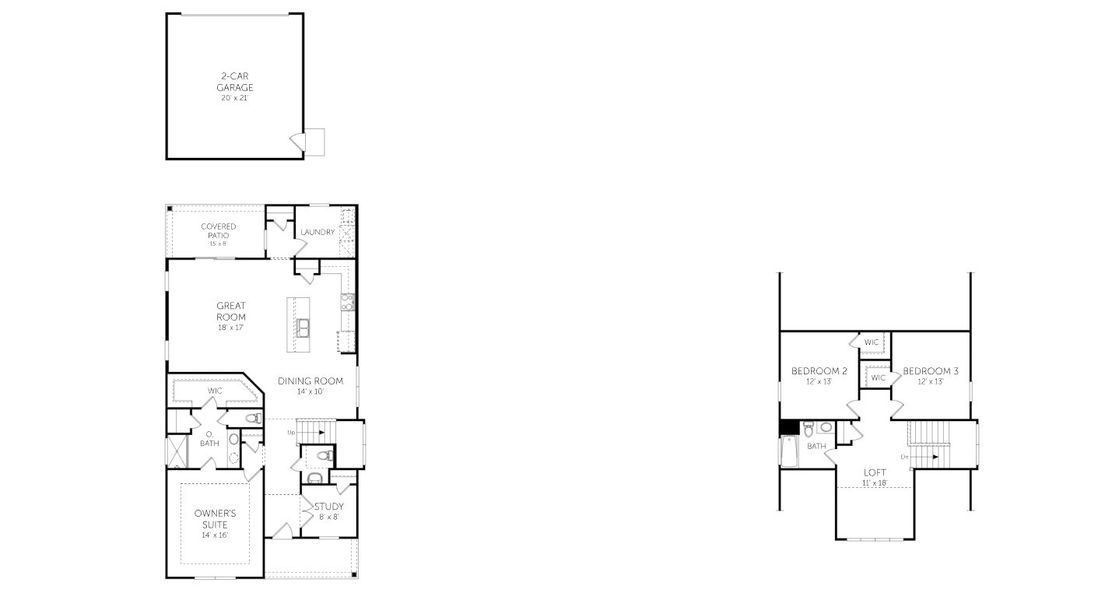 2D floor plan layout for the Willow - Single Family Homes by Dream Finders Homes in River Oaks, Okatie, SC (Image 3).