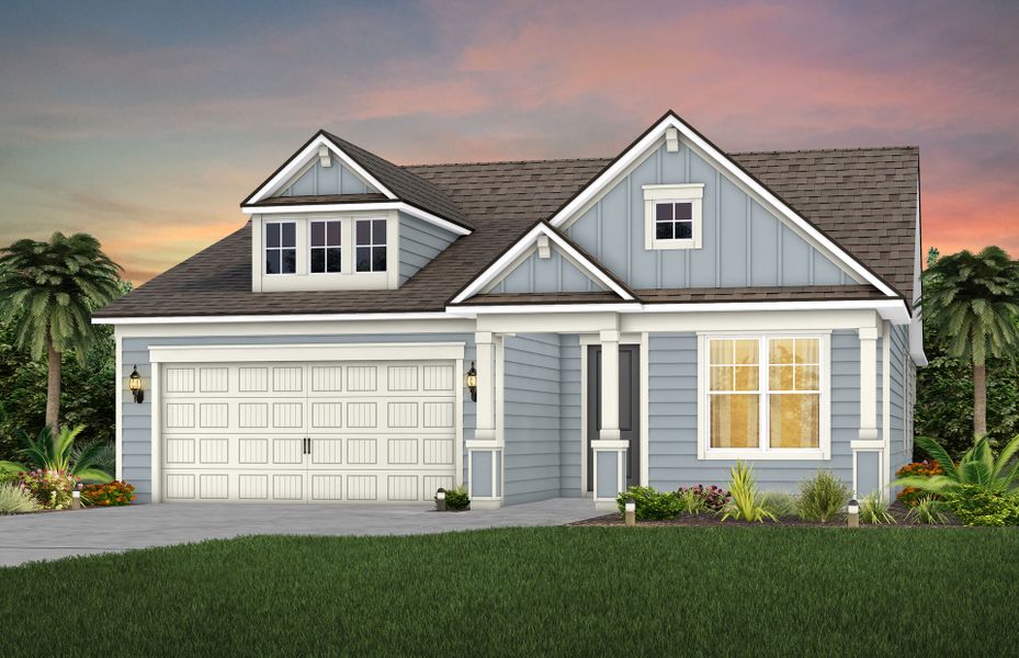 Representative exterior photo of a completed home built from the Mystique by Pulte Homes in Midpoint at New Riverside, Bluffton, SC (Image 19). Representative exterior photo of a completed home built from the Mystique by Pulte Homes in Midpoint at New Riverside, Bluffton, SC (Image 19).