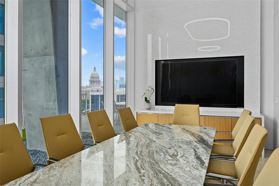 Residents also have access to a full level of elevated amenities, including a lap pool, cold plunge pool, fitness facility, and sauna. Additional amenities include a private dining and conference room, a resident lounge, private co-working space, a club room, outdoor cooking areas, and a pet park.