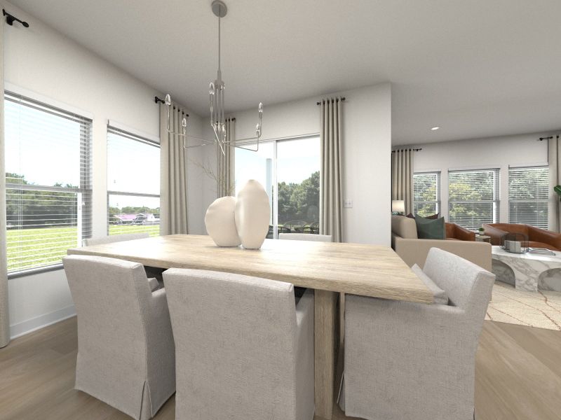 The open-concept floorplan allows for an easy flow between the kitchen and dining areas.